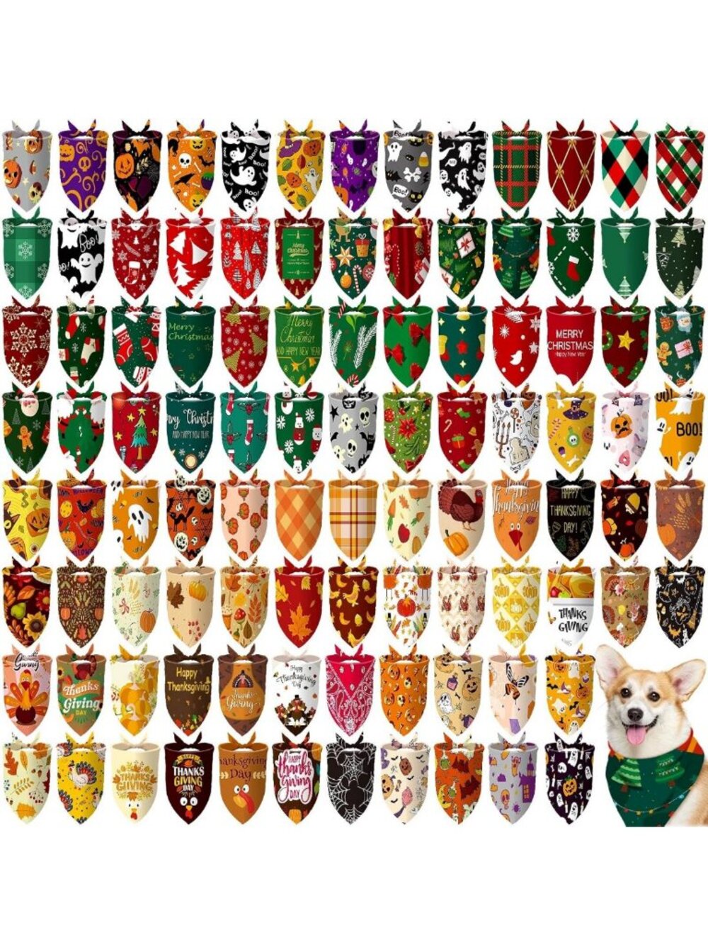 100 Pcs XL Fall Halloween Dog Bandanas - Seasonal Pet Accessories for Dogs
